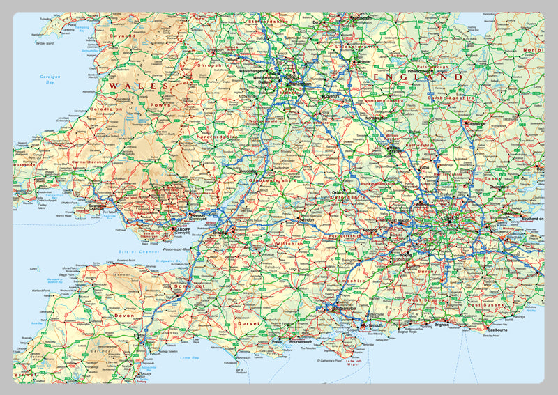 The South of England Map - Includes Cities, Towns and Roads