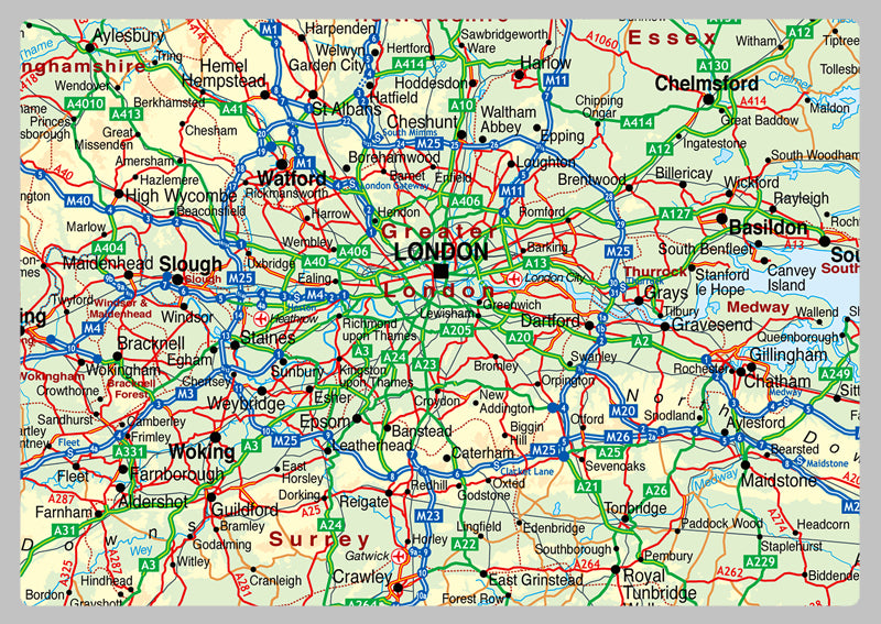 The South of England Map - Includes Cities, Towns and Roads