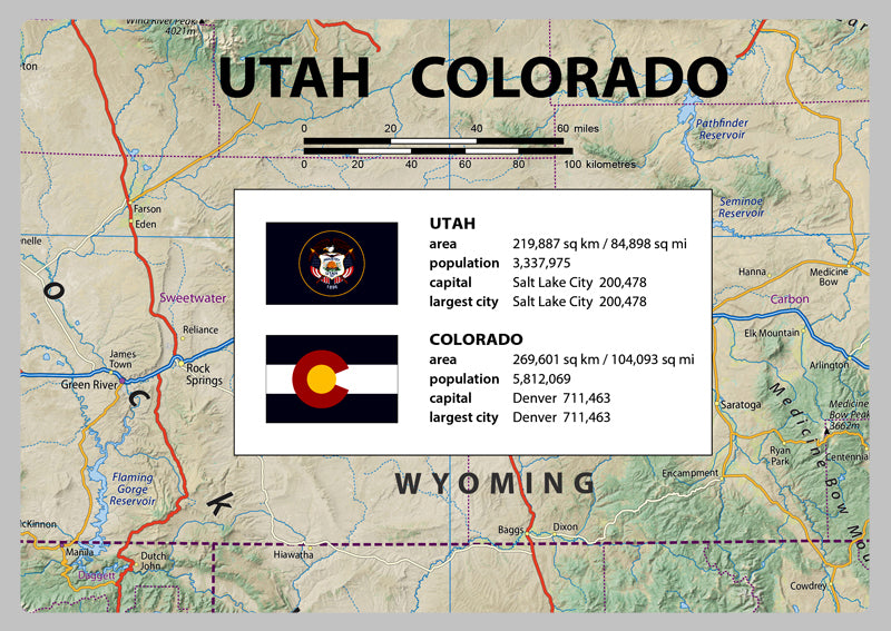 Utah and Colorado State Map
