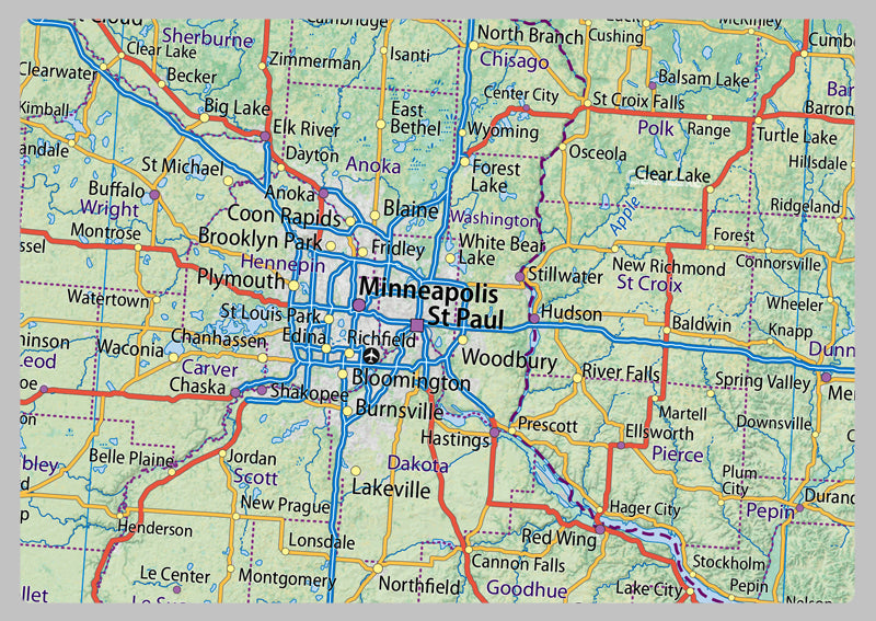 Wisconsin & Michigan Physical State Map