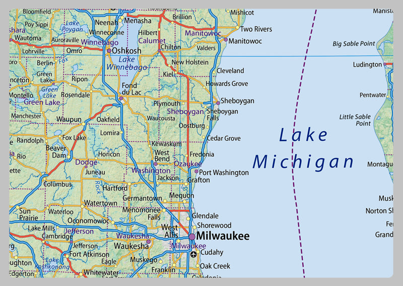 Wisconsin Michigan Area Wisconsin & Michigan Physical State Map– I Love Maps