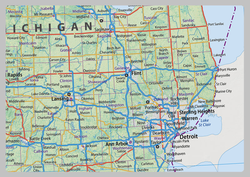 Wisconsin Michigan Area Wisconsin & Michigan Physical State Map– I Love Maps