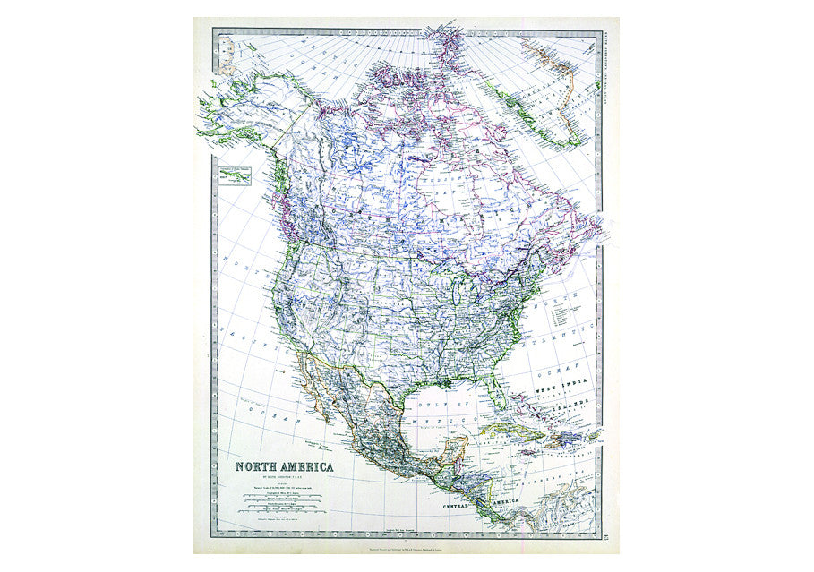Antique 1861 Map of North America by Keith Johnston