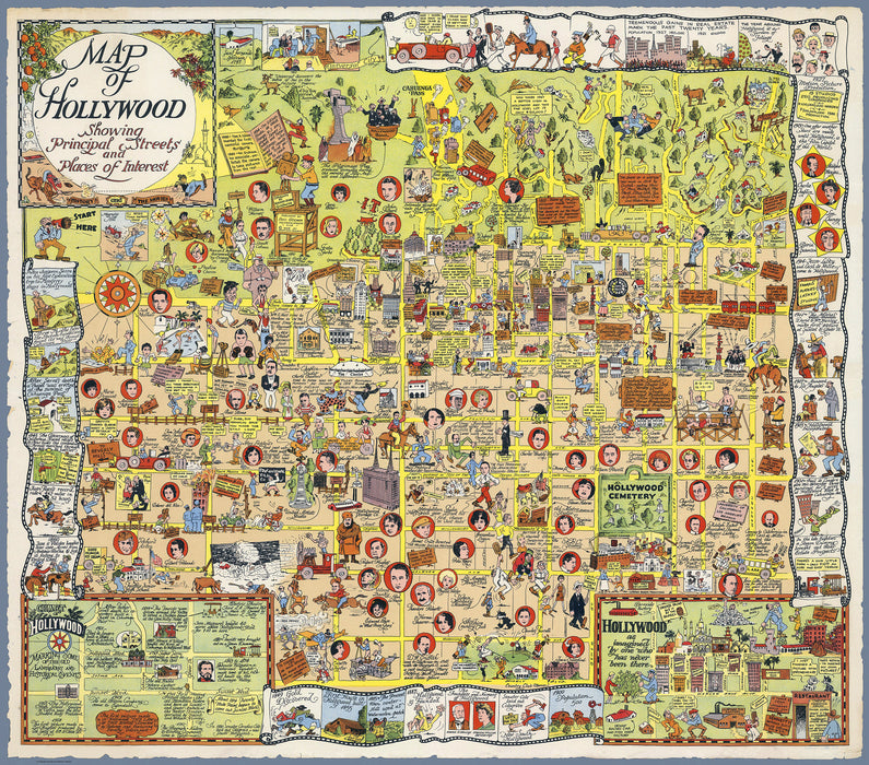 1930's - Hollywood Pictorial Map by Ruth Taylor White