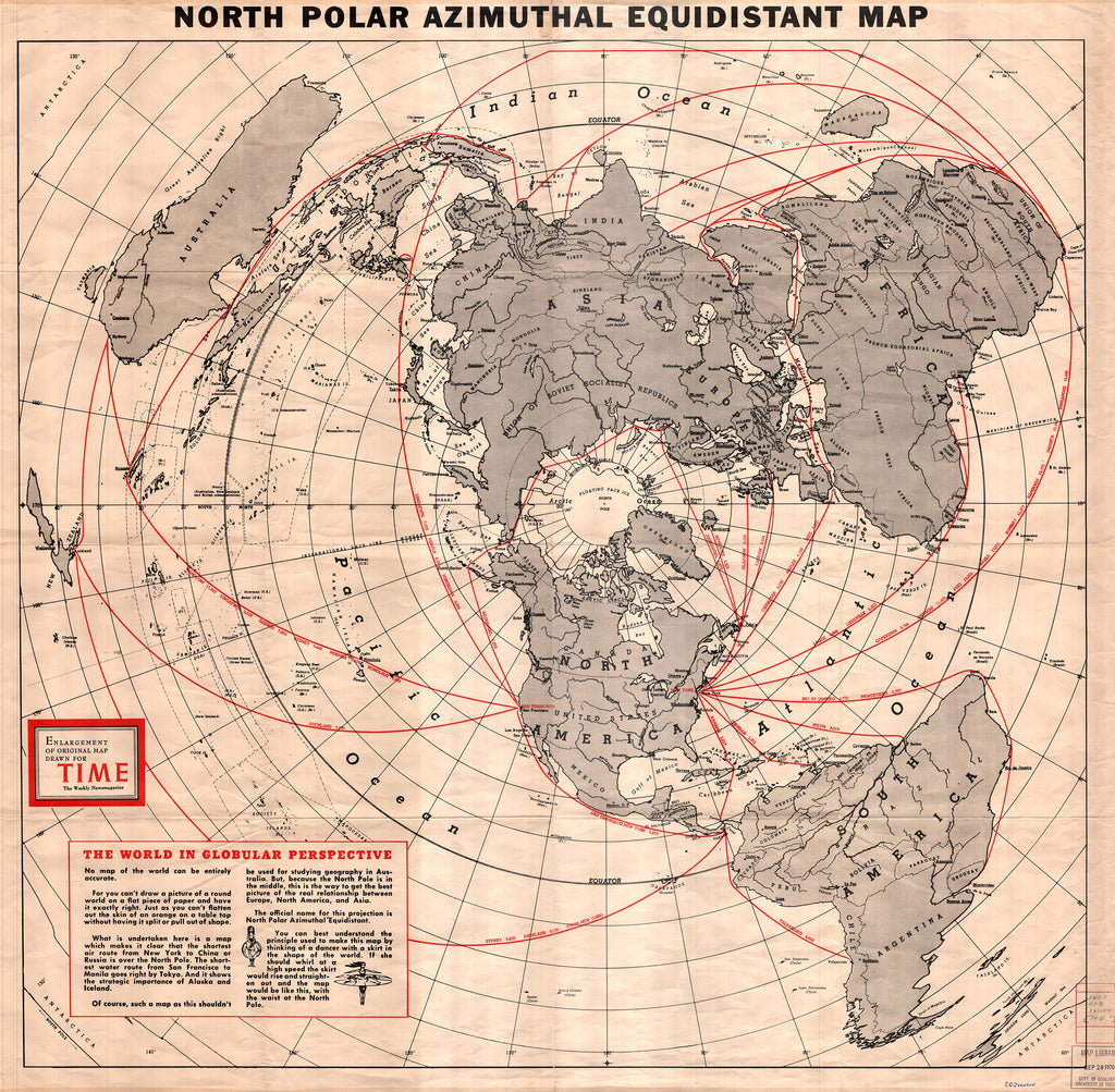 Antique 1950 North Polar Azimuthal Equidistant Projection Map | I Love Maps