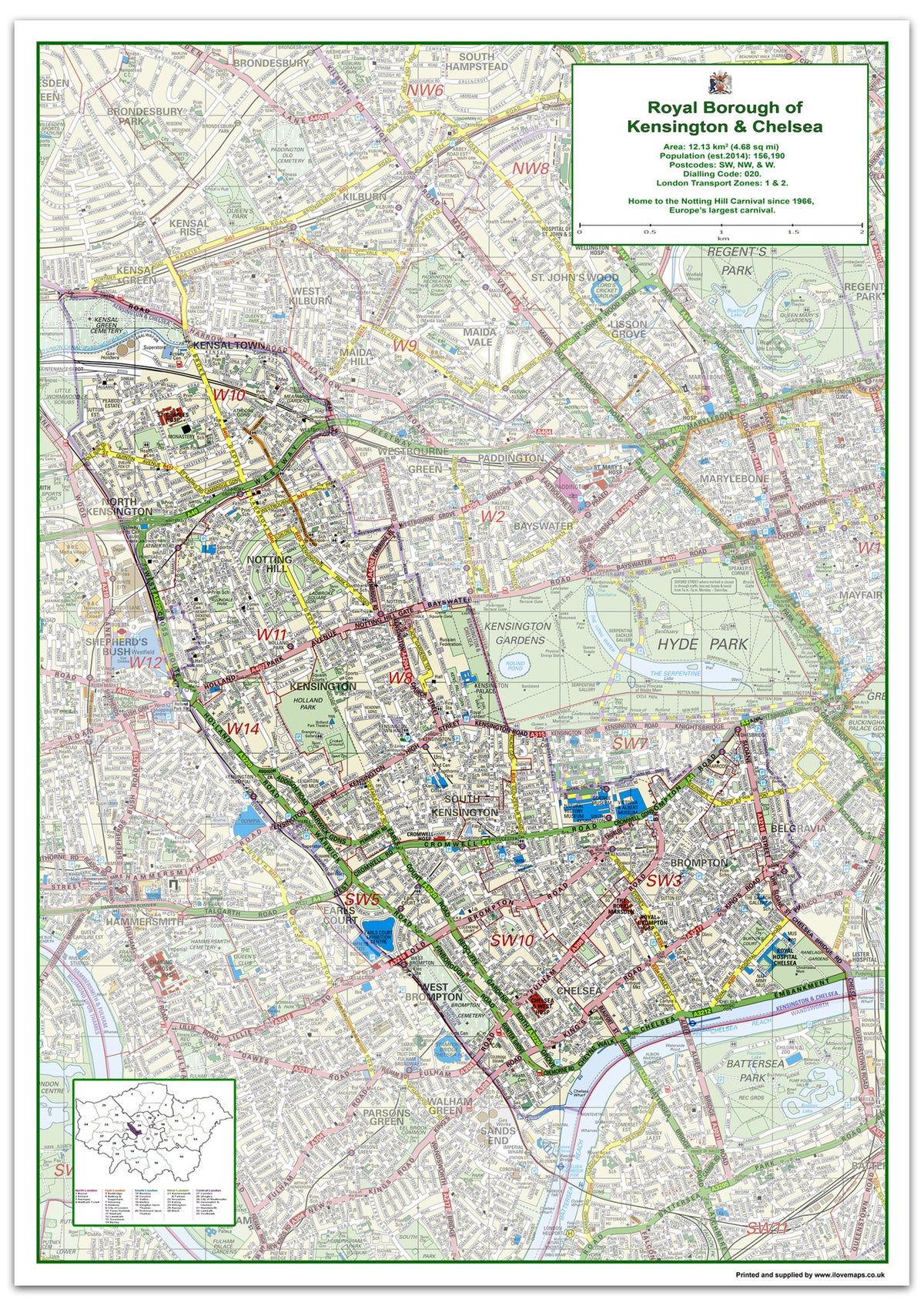 Chelsea Postcode Map Kensington & Chelsea London Borough Map– I Love Maps