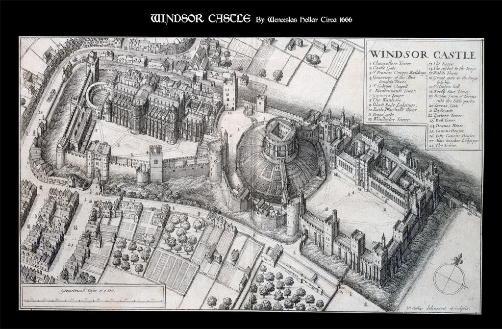 1666 - Windsor Castle by Wenceslaus Hollar (Black)