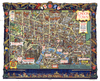 A print of a vintage Travel By Train map poster for London Town by the British artist, illustrator and poster designer Kerry Lee (1902-1988) with decorative illustrations framing the map including flags and coat of arms, issued by Southern Railway.