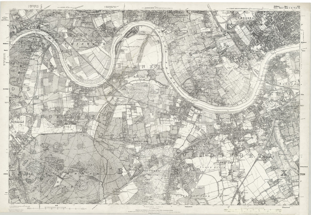 1870 South West London Ordnance Survey Map