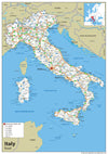 A clear, informative and colourful political map of Italy.  Italy is located in Southern Europe. It contains the enclaved microstates of Vatican City and San Marino.  Rome is the capital. Other large cities are:  Milan Naples Turin Palermo Genoa Bologna Florence Bari Catania