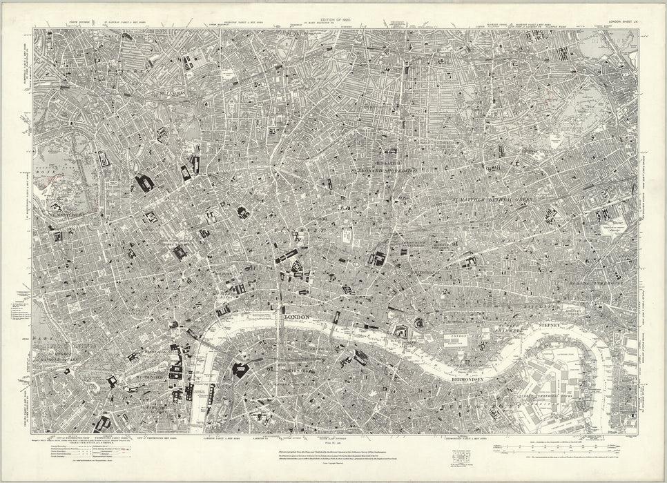1920 Map of Central London - Ordnance Survey 1:10,560 Scale