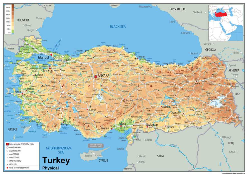 Turkey Physical Map