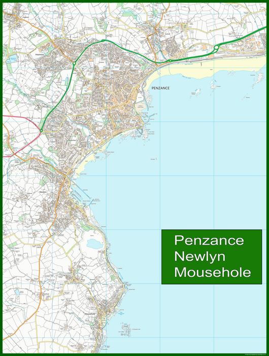 Penzance, Newlyn and Mousehole Coastal Area Map