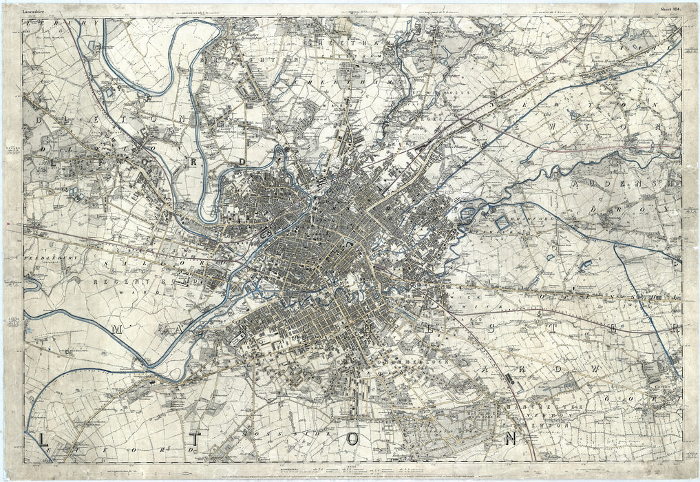 Historical 1848 Map of Manchester Ordnance Survey Map