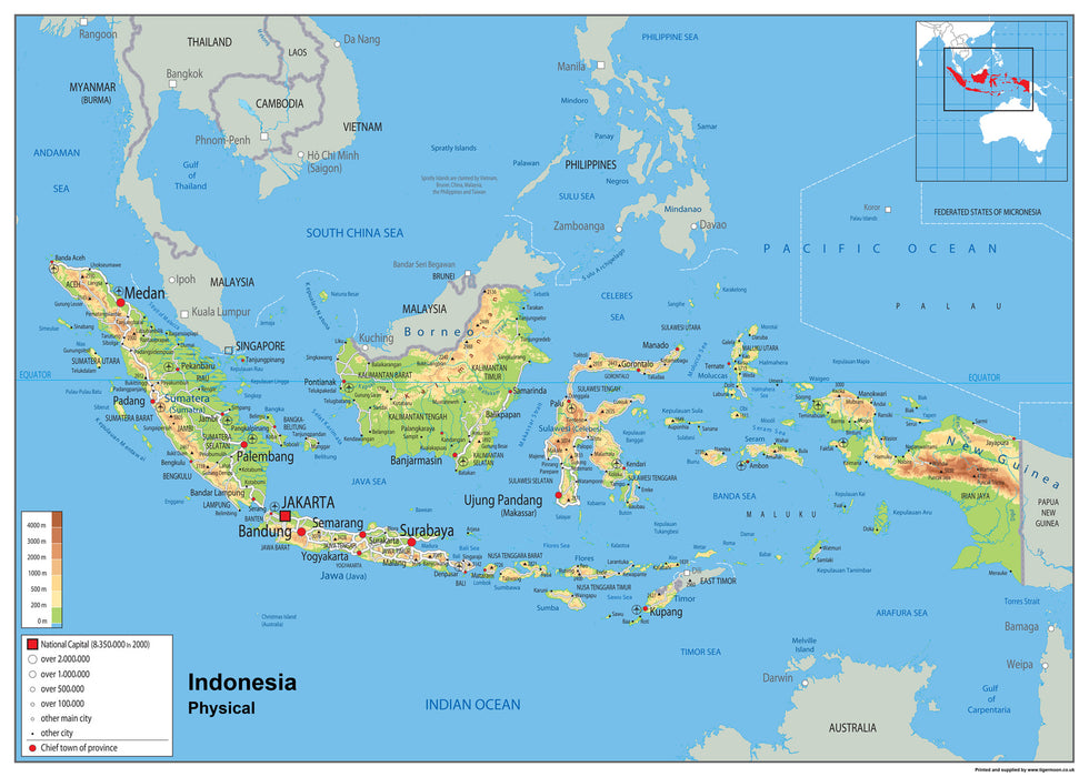 Indonesia Physical Map