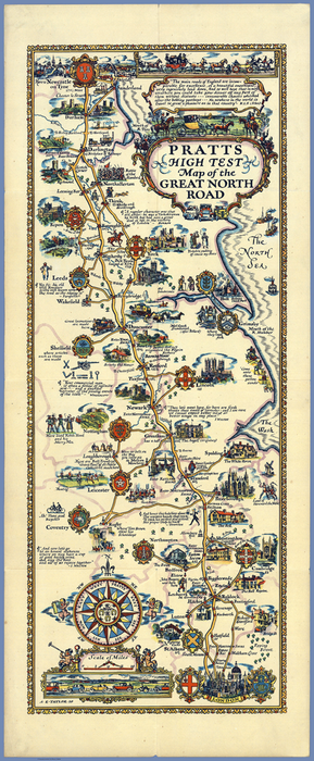 1930 - Pratts High Test Map of the Great North Road