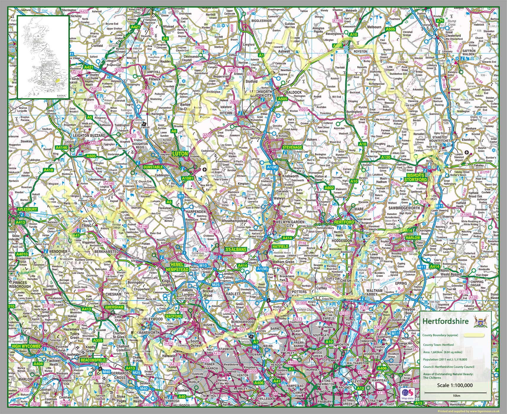 Herts Postcode Hertfordshire County Map– I Love Maps