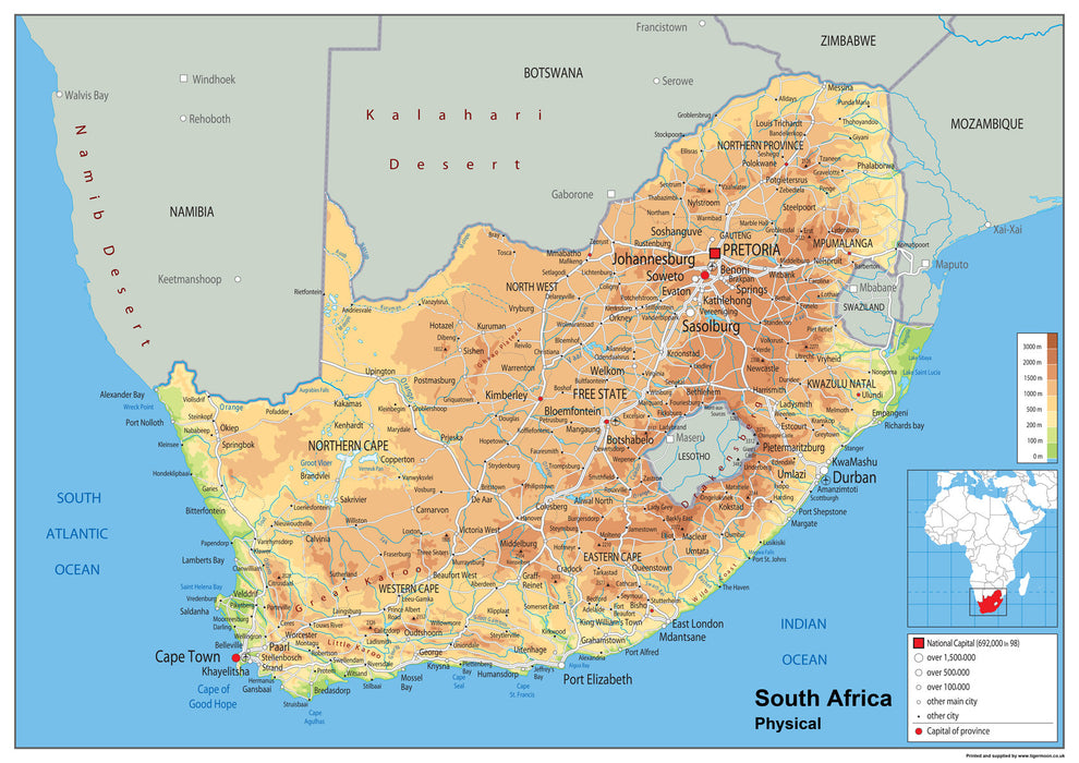 South Africa Physical Map