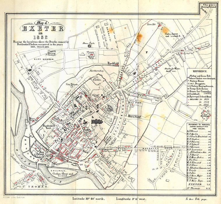 Thomas Shapter Cholera Map of Exeter 1832