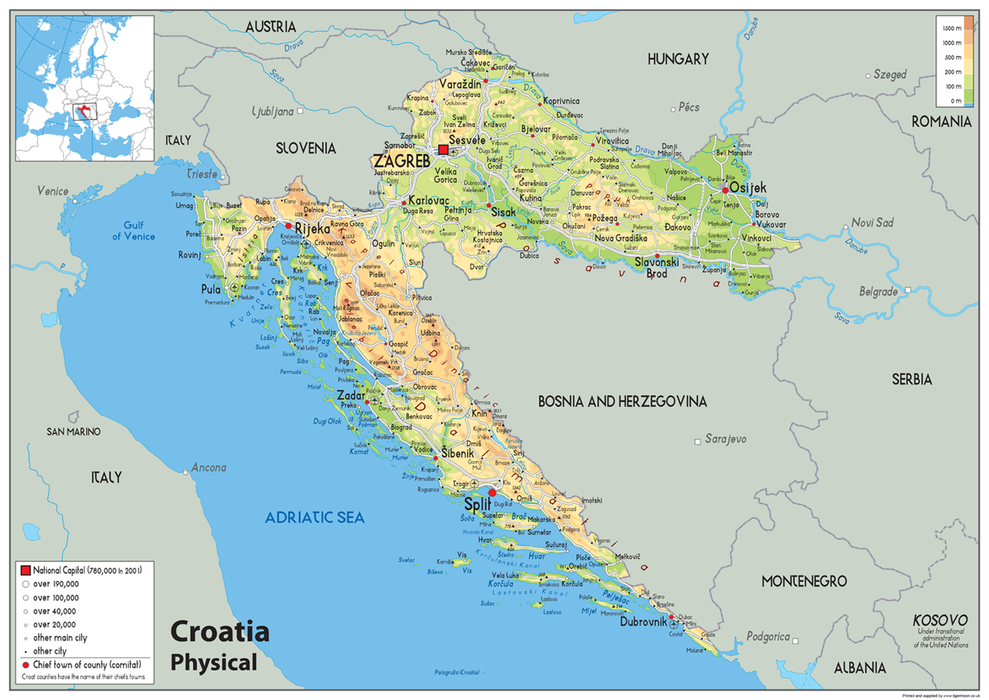 Croatia Physical Map