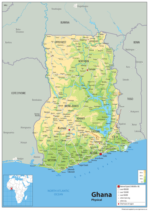 Ghana Physical Map