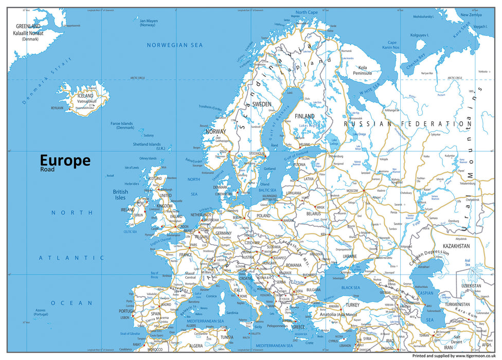 Europe Road Mounted Map
