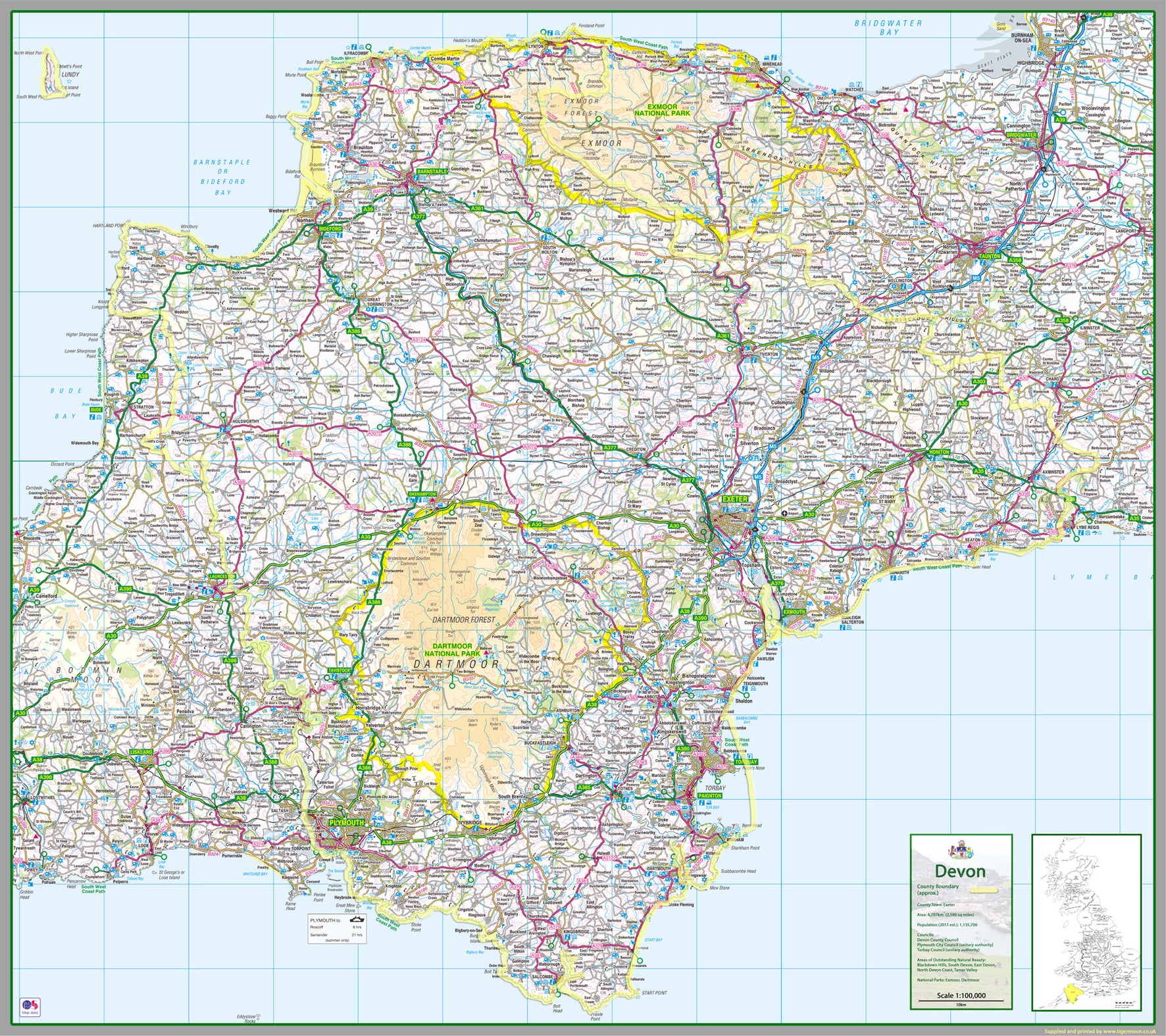 Wall Map Devon Devon County Map– I Love Maps