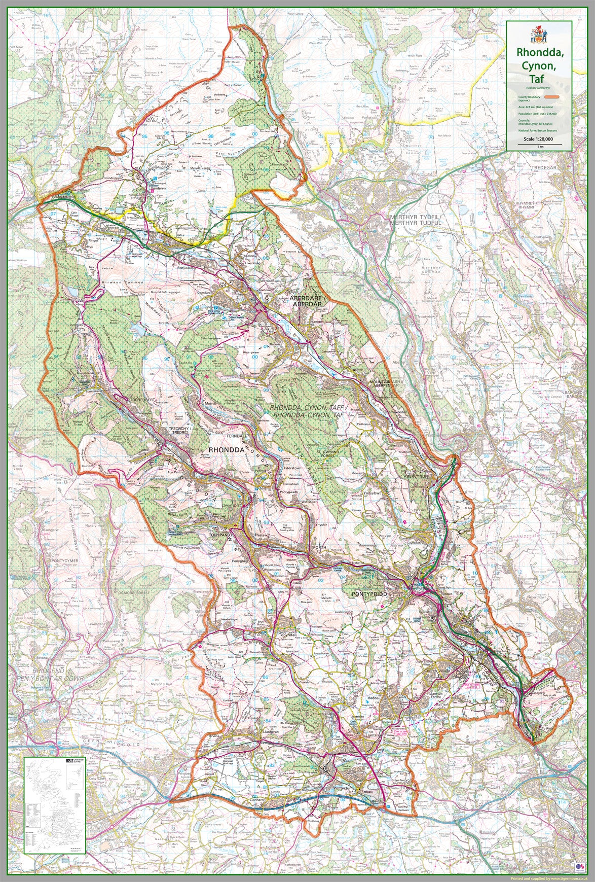 Map Outlining Rct Rhondda Cynon Taf County Map– I Love Maps
