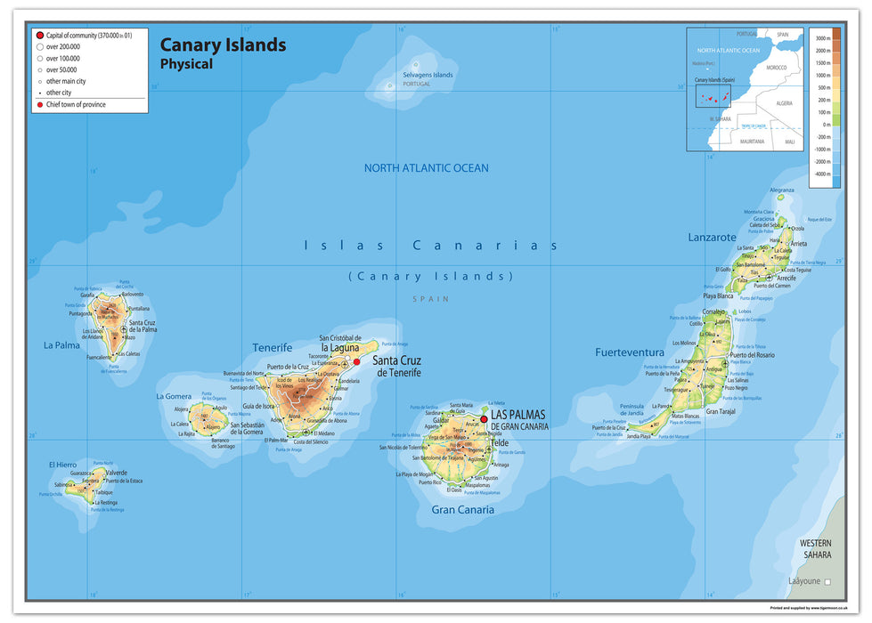 Canary Islands Physical Map