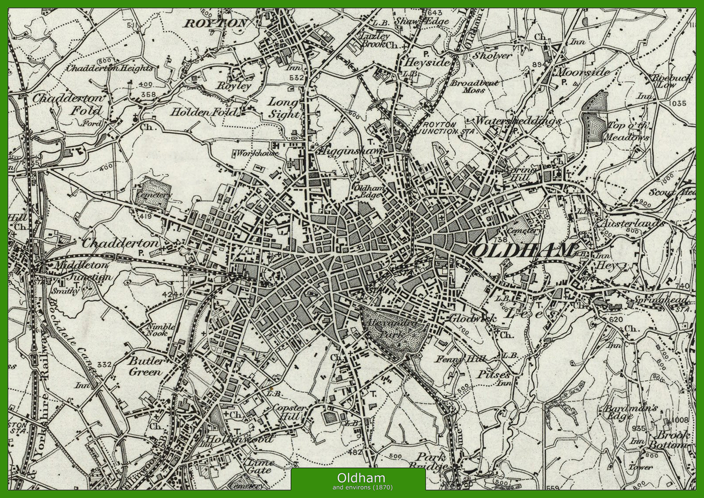 Oldam Postcode Map Oldham and Environs - Ordnance Survey of England and Wales 1870 Series ...