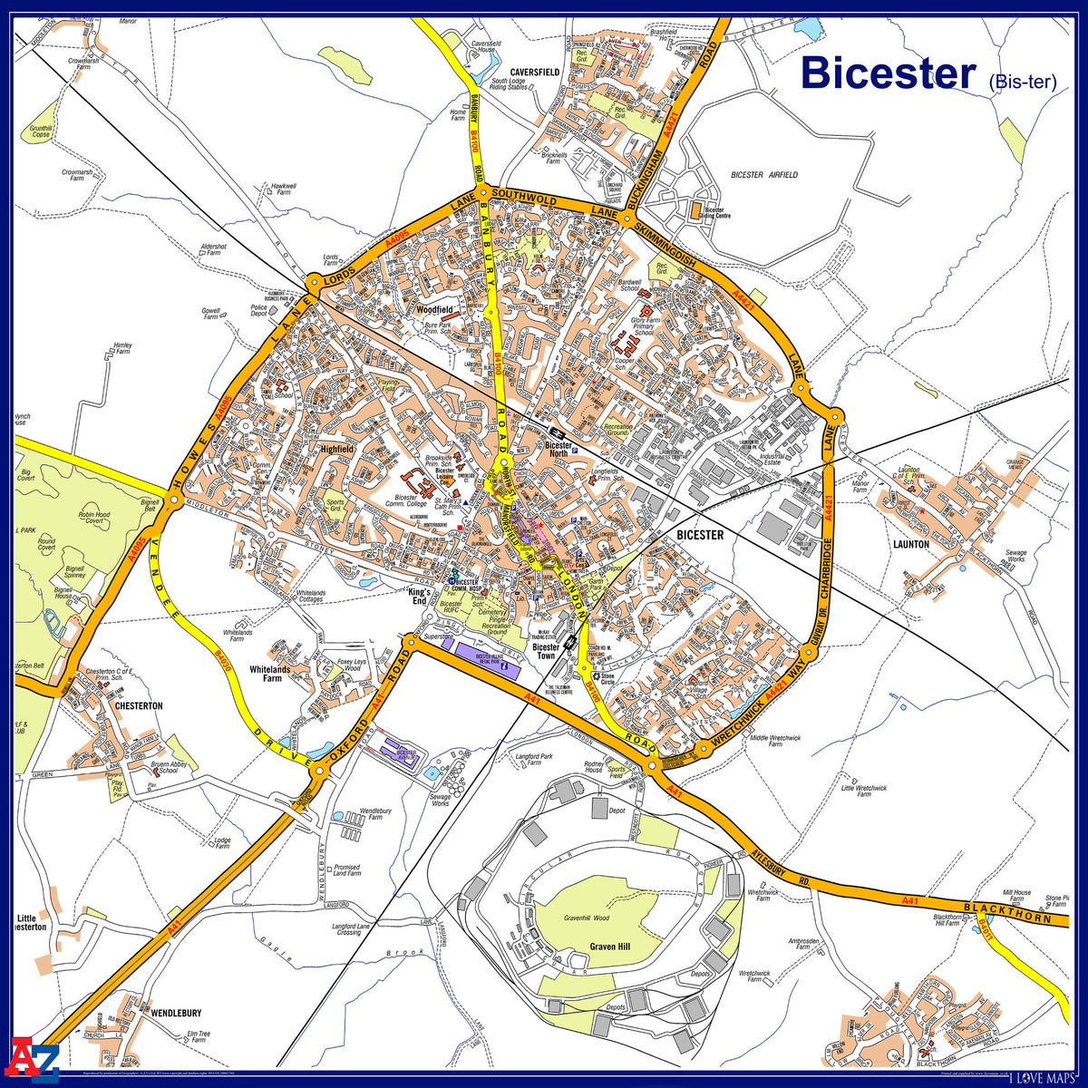 Bicester 5k x 5k AZ Map I Love Maps