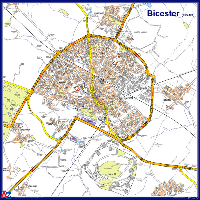 Bicester 5k x 5k A-Z Map