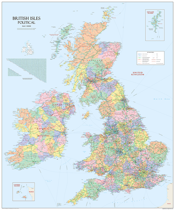 Giant British Isles Political Map - (150 x 180 cm / 1.5 x 1.8 m)