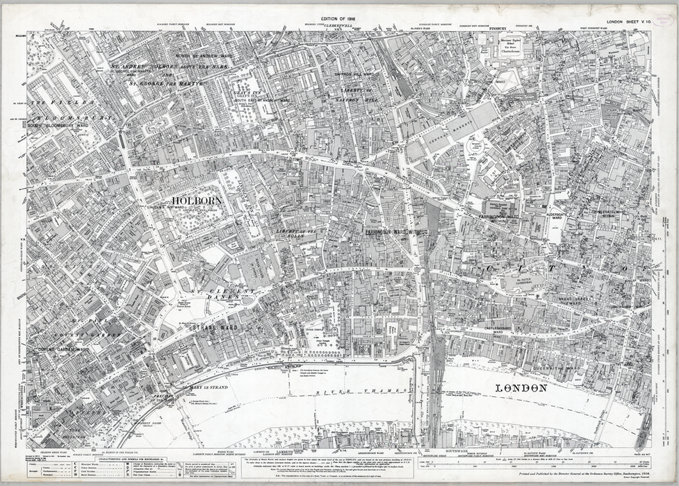 1916 Holborn (London) Ordnance Survey Map