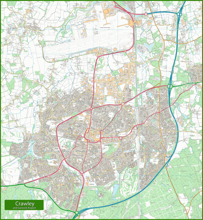 Crawley and Gatwick Airport Street Map