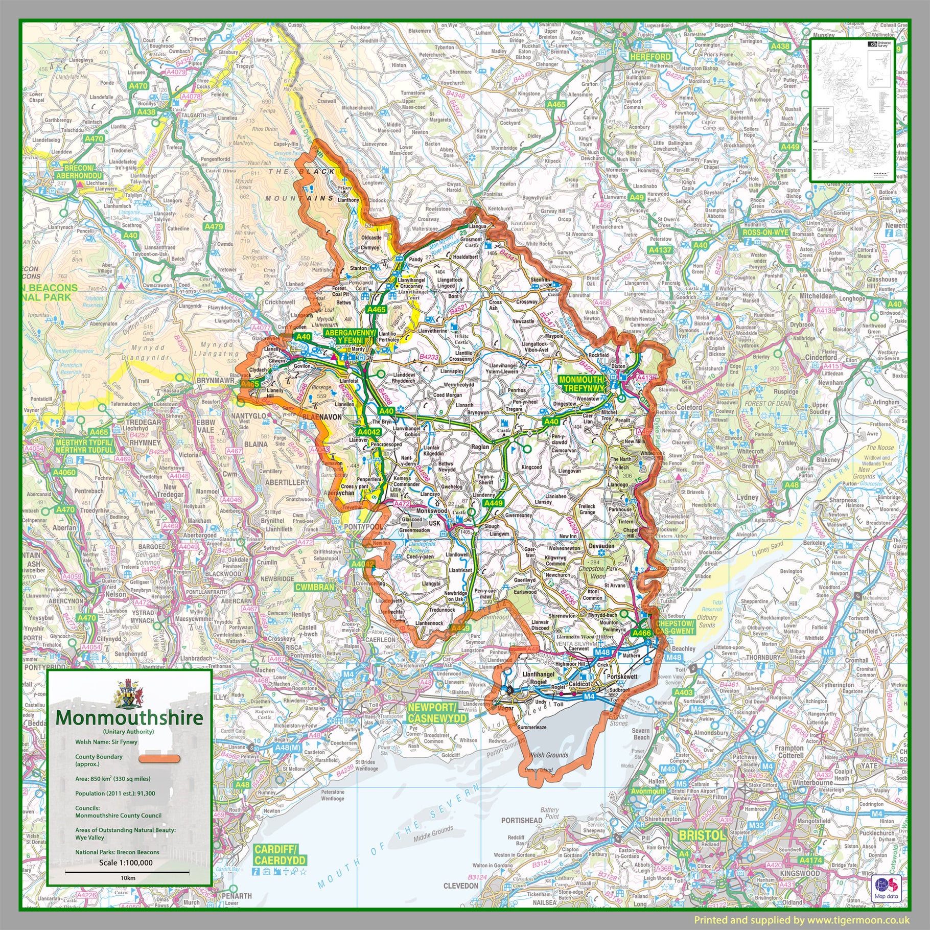 Monmouthshire County Map– I Love Maps