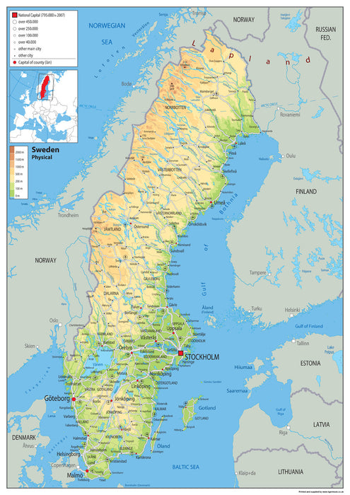 Sweden Physical Map