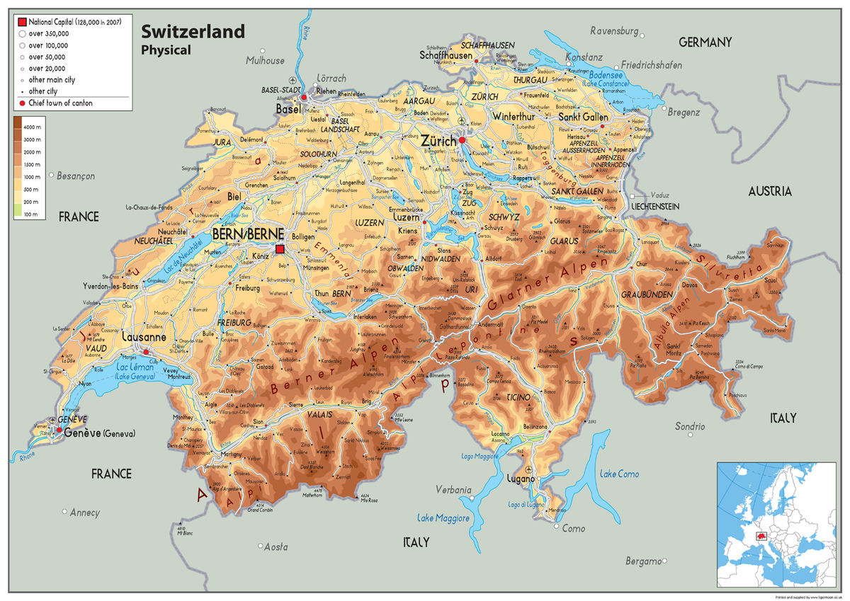 Switzerland Physical Map– I Love Maps