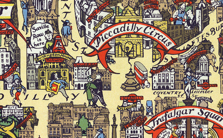  The poster promotes London's past and present including pageantry, displays, exhibitions, museums, sporting and social events, amusements, entertainments and attractions of every kind all to hand by London's Underground. It is illustrated with the crown above shields bearing the crosses and flags with the Union Jack in the centre at the top.
