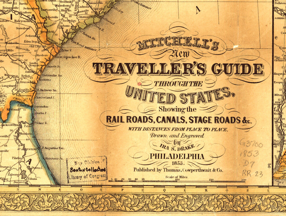 Antique 1835 Traveler's Guide to the Eastern US Map