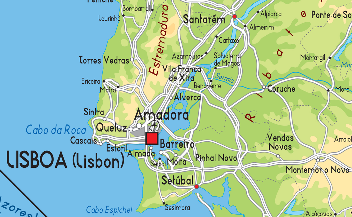Extract of map of Portugal showing Lisbon