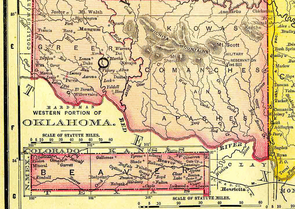 Western Portion of Oklahoma 1895 Map