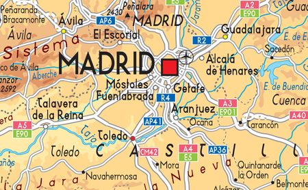 Wall map of Spain showing Madrid