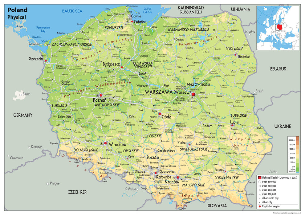 Poland Physical Map