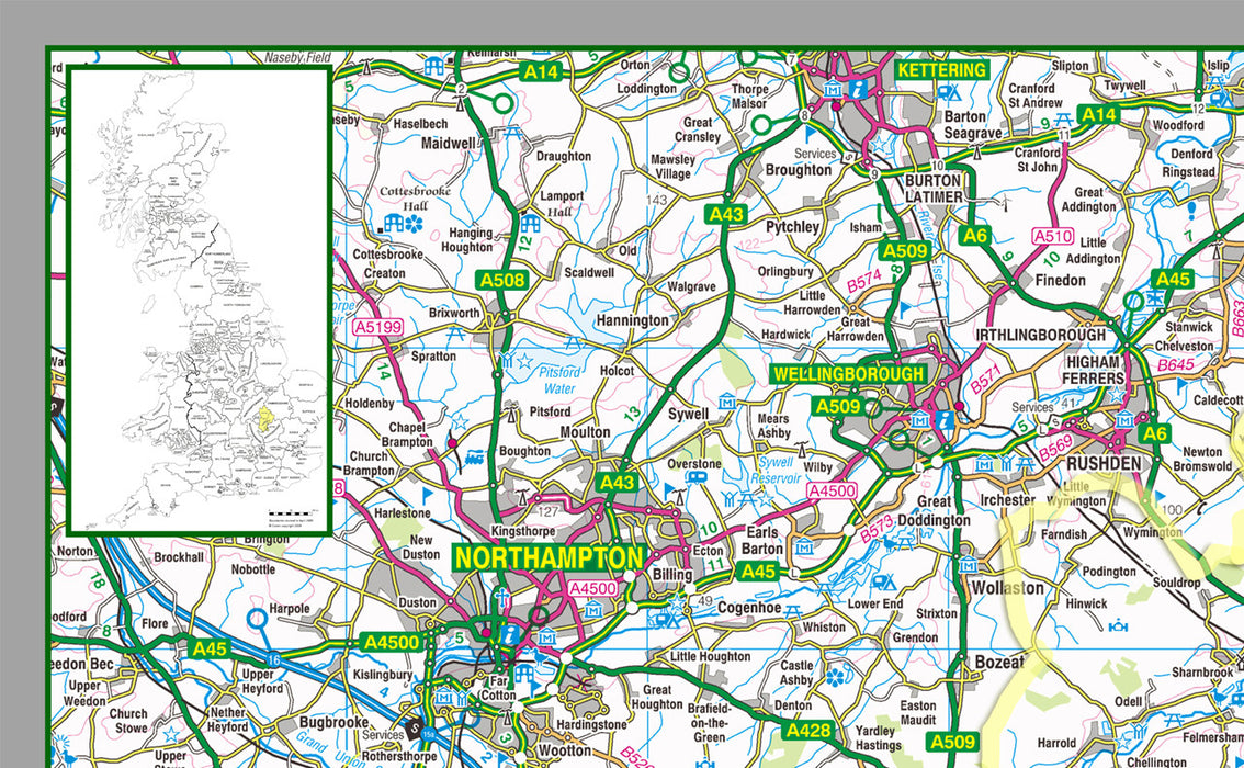 Bedfordshire, a county in the East of England, UK.  This map covers the towns      Luton     Bedford          Dunstable     Leighton Buzzard     Kempston     Houghton Regis     Biggleswade     Flitwick     Sandy     Ampthill   and Bedfordshire's three unitary authorities        Bedford     Central Bedfordshire     Luton