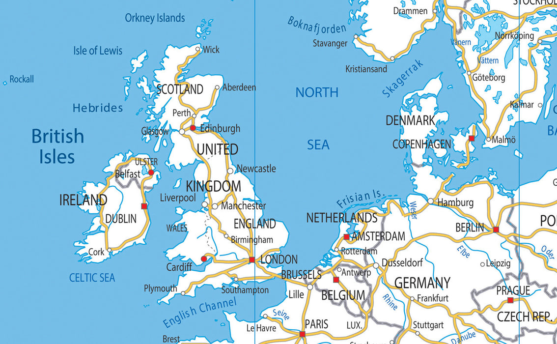 Europe Road Mounted Map