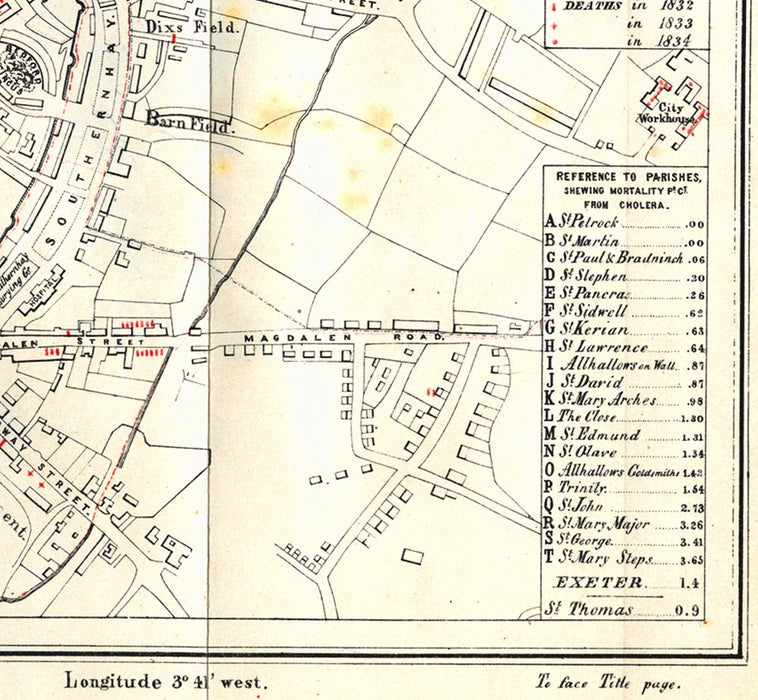 Thomas Shapter Cholera Map of Exeter 1832