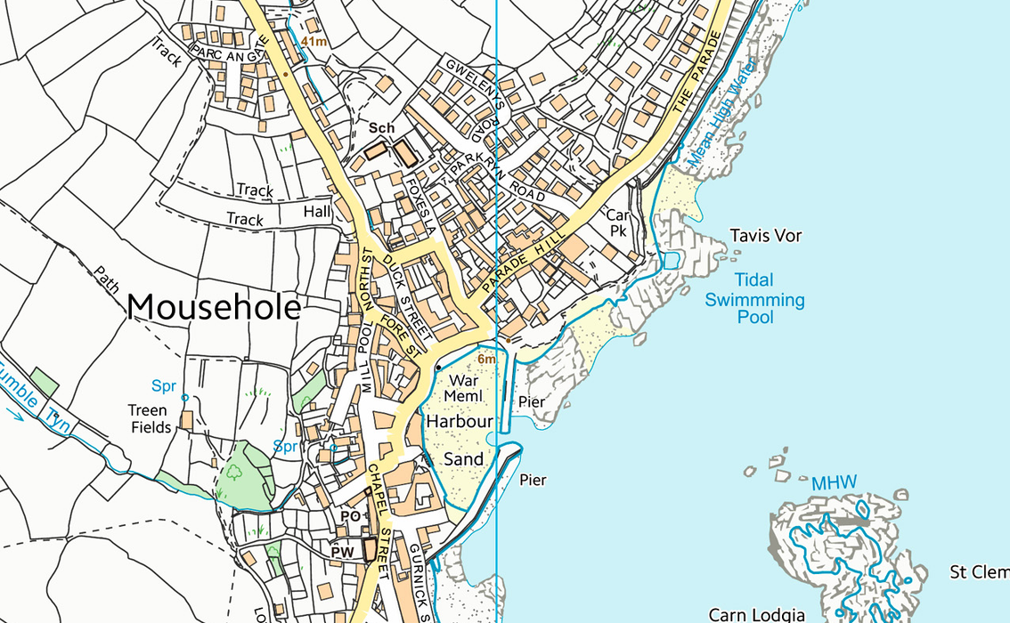 Penzance, Newlyn and Mousehole Coastal Area Map
