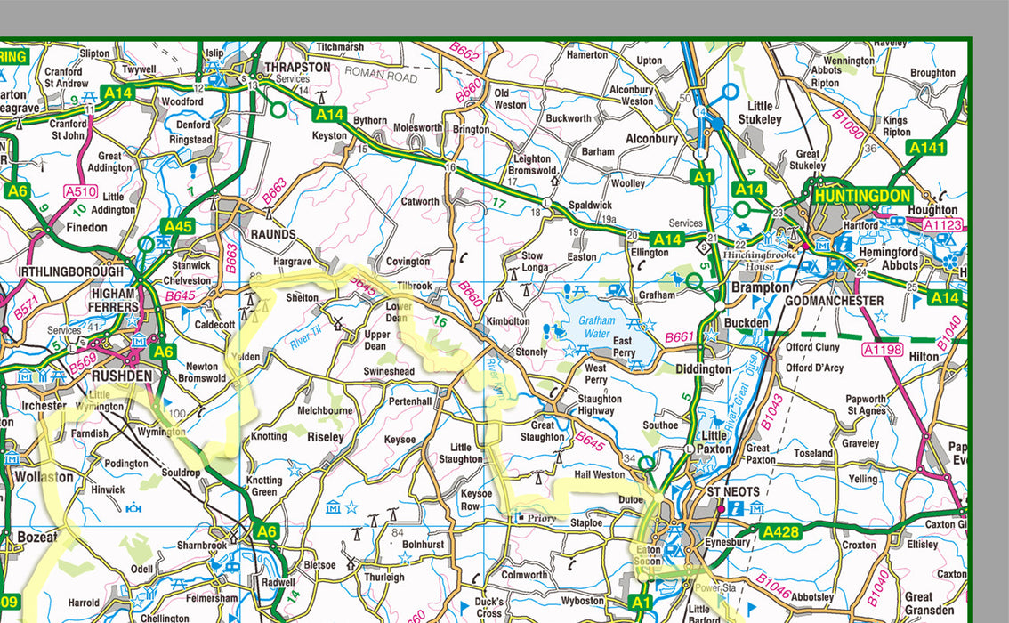 Bedfordshire, a county in the East of England, UK.  This map covers the towns      Luton     Bedford          Dunstable     Leighton Buzzard     Kempston     Houghton Regis     Biggleswade     Flitwick     Sandy     Ampthill   and Bedfordshire's three unitary authorities        Bedford     Central Bedfordshire     Luton