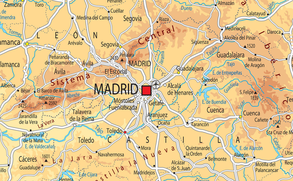 Extract of illustrated Spain map showing Madrid